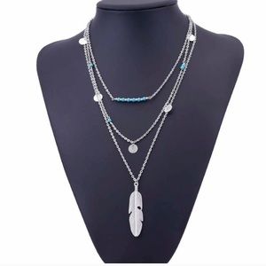 3 Layer Silver Feather Layer Necklace NEW